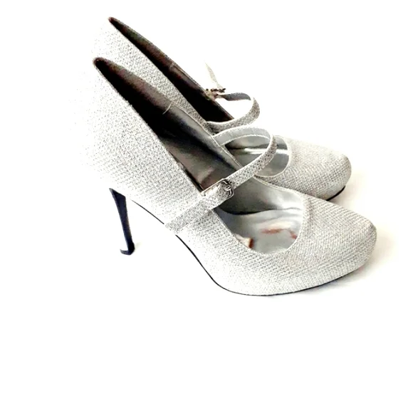 Qupid Women's Silver Sequins Platform High Heels Pumps Sz 7.5 - Picture 6 of 8